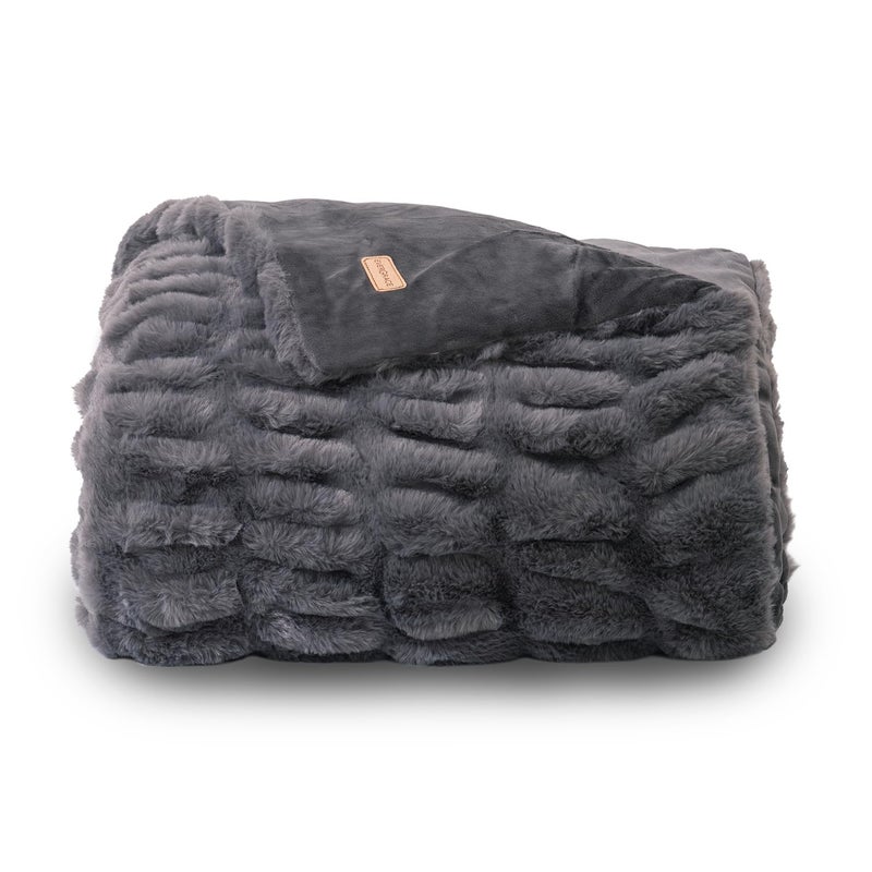 EVERGRACE Luxurious Soft Faux Rabbit Fur Throw Blanket, Cozy Fuzzy Plush Warm Throws for Couch Bed Sofa Chair Decor, Ruched Bubble Fluffy Blanket with Reversible Velvet, 50" x 60", Charcoal Gray - Image 1